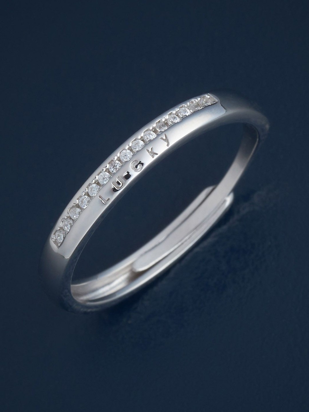 

Kushal's Fashion Jewellery Sterling Silver Rhodium-Plated CZ Studded Temple Finger Ring