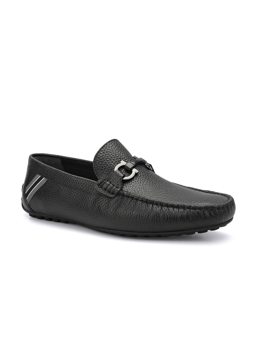 

ROSSO BRUNELLO Men Textured Leather Round-Toe Slip-On Loafer Shoes, Black