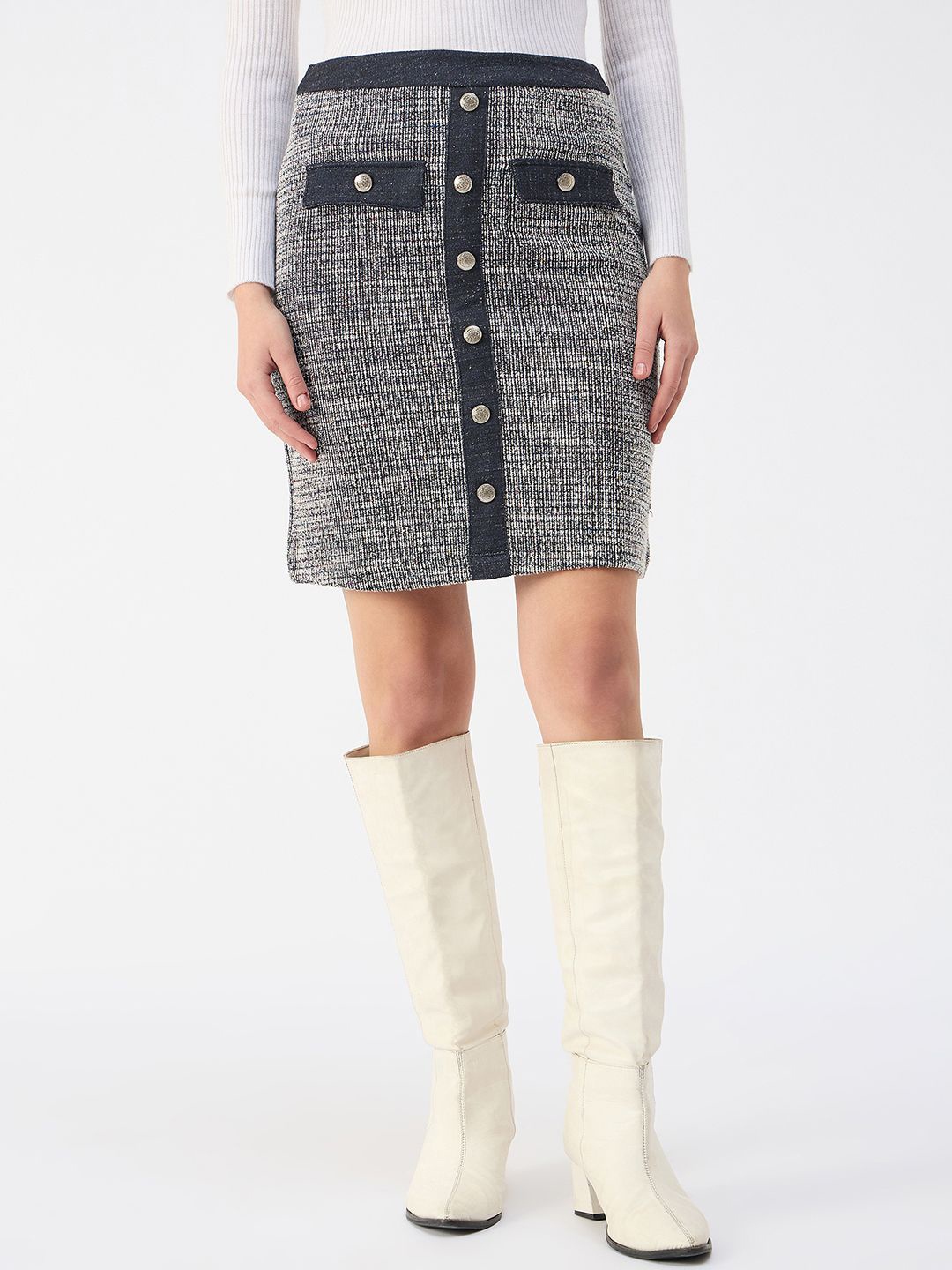 

Iconic Women Self Design Straight Fit Pencil Skirt, Blue