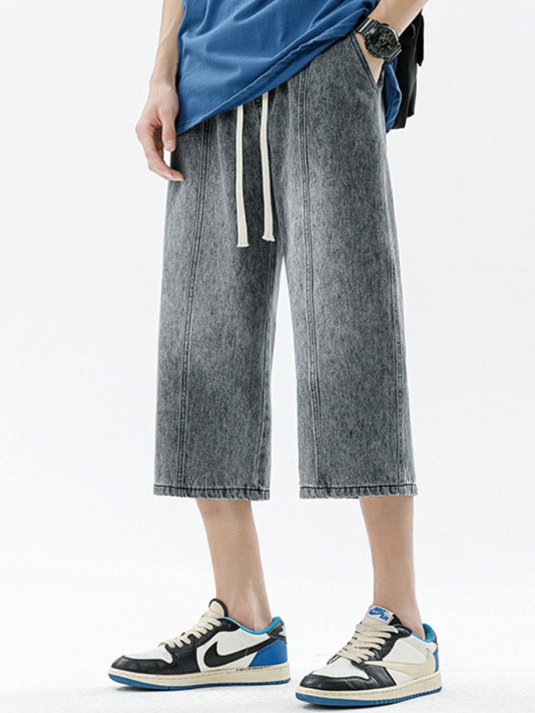 

HERE&NOW Men Modal Denim Shorts, Grey