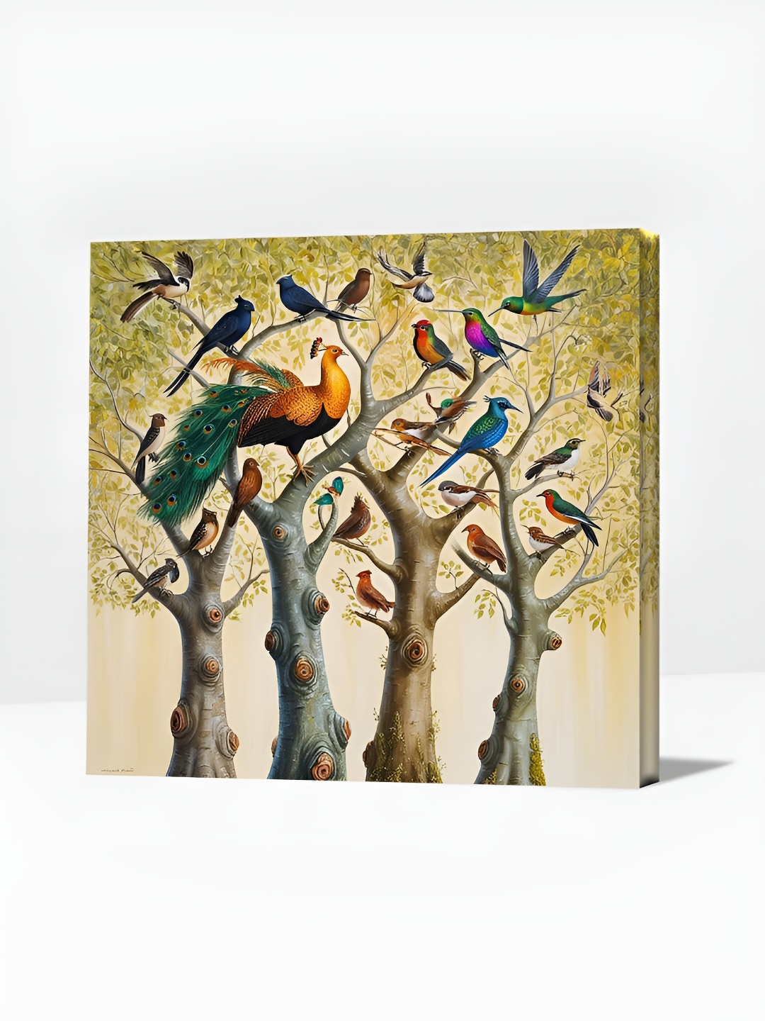 

OLIVE TREE Green & Beige Canvas Birds and Animals Wall Paintings