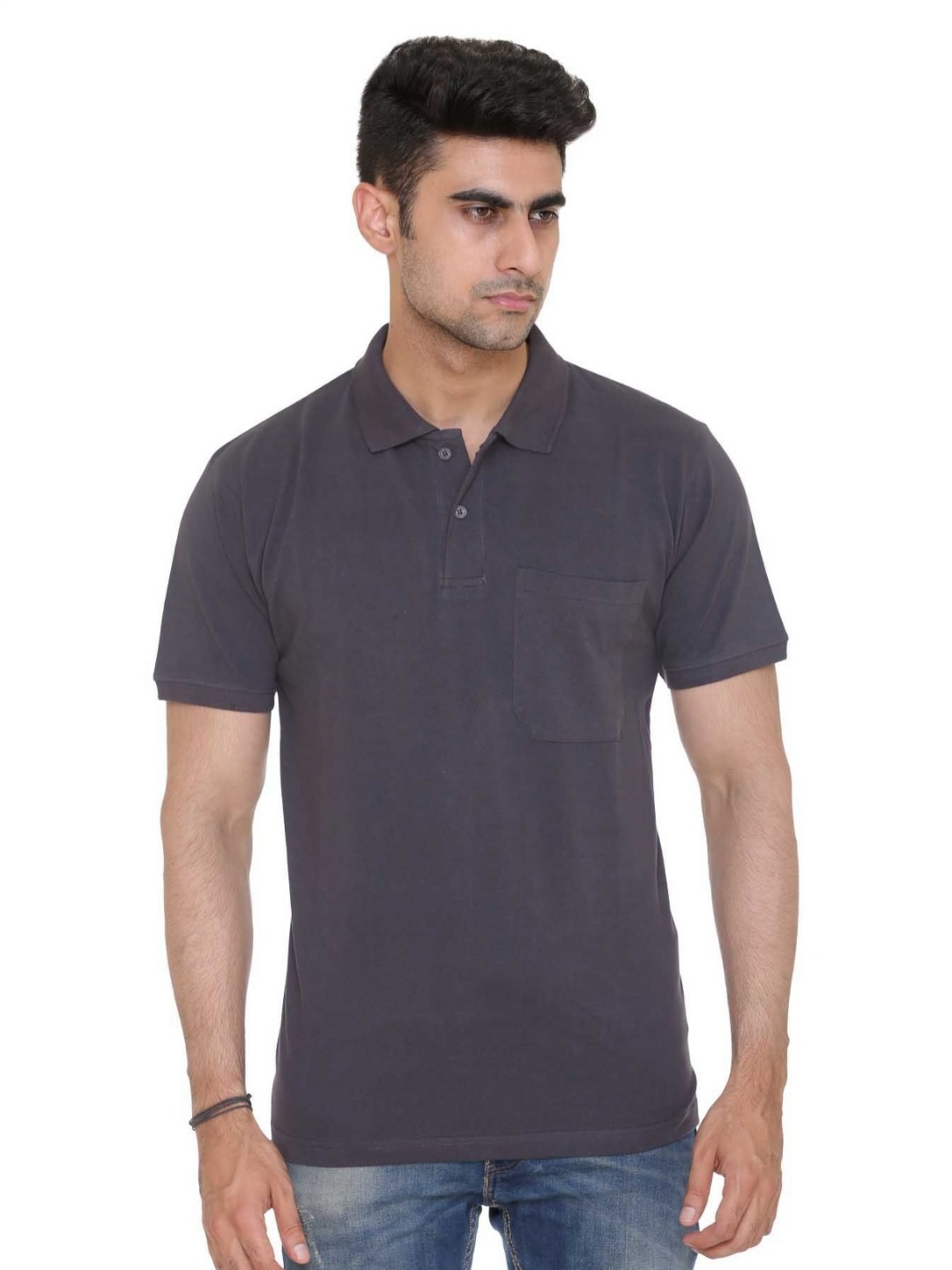 

Colors and Blends Men Solid Polo Collar Cotton T-shirt, Charcoal
