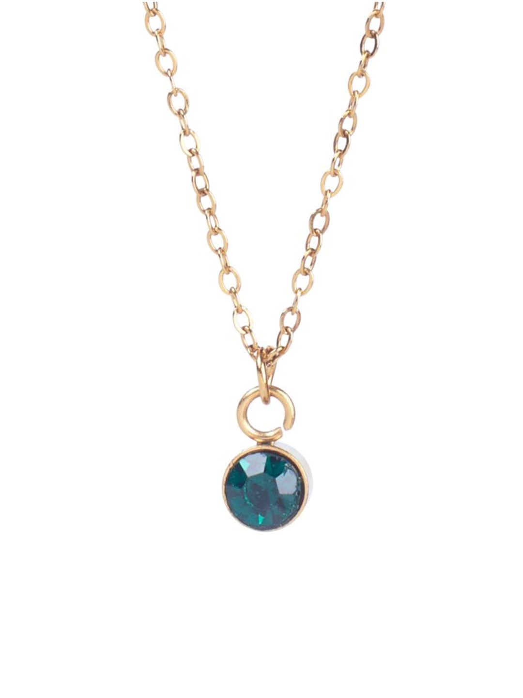 

SALTY Crystal Stone Studded Aura Circular Shaped Pendant with Chain, Gold