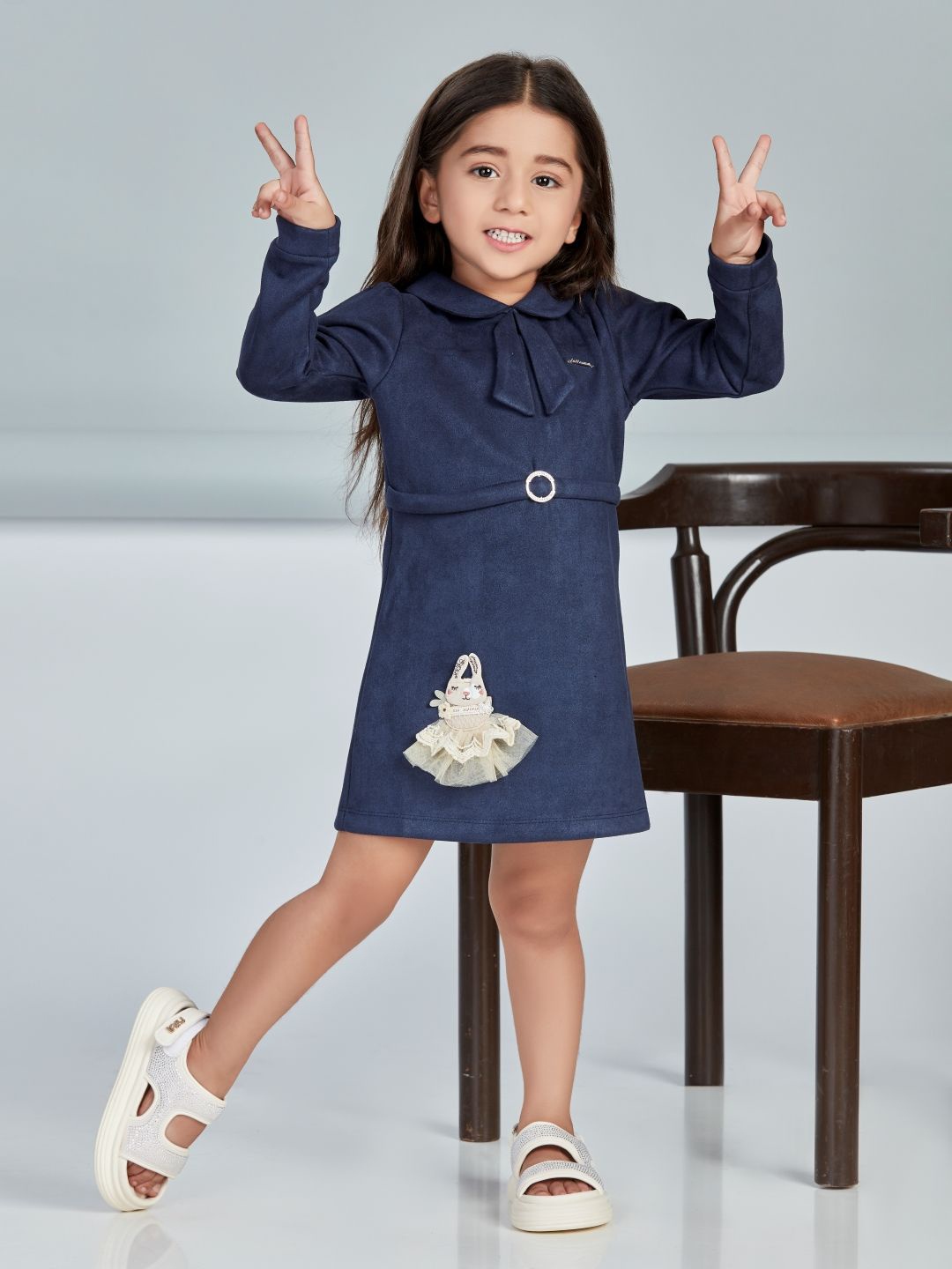 

Peppermint Girls Peter Pan Collar A-Line Dress, Navy blue