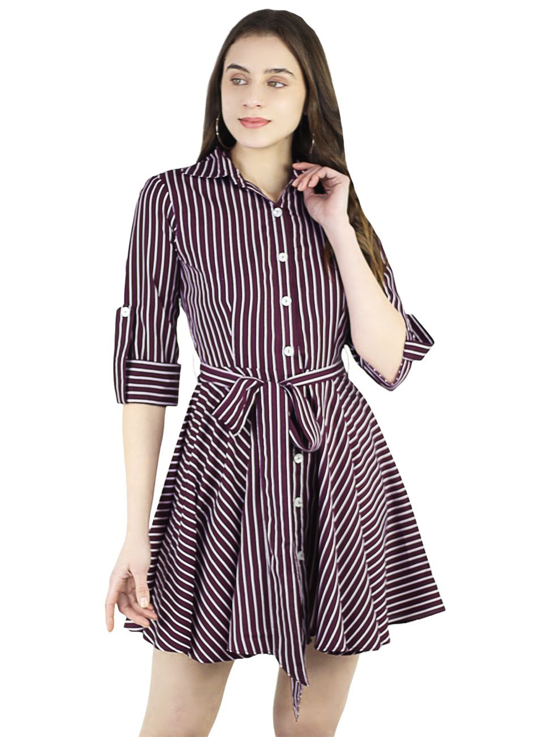 

ARTYSKA Striped Crepe Fit & Flare Dress, Maroon