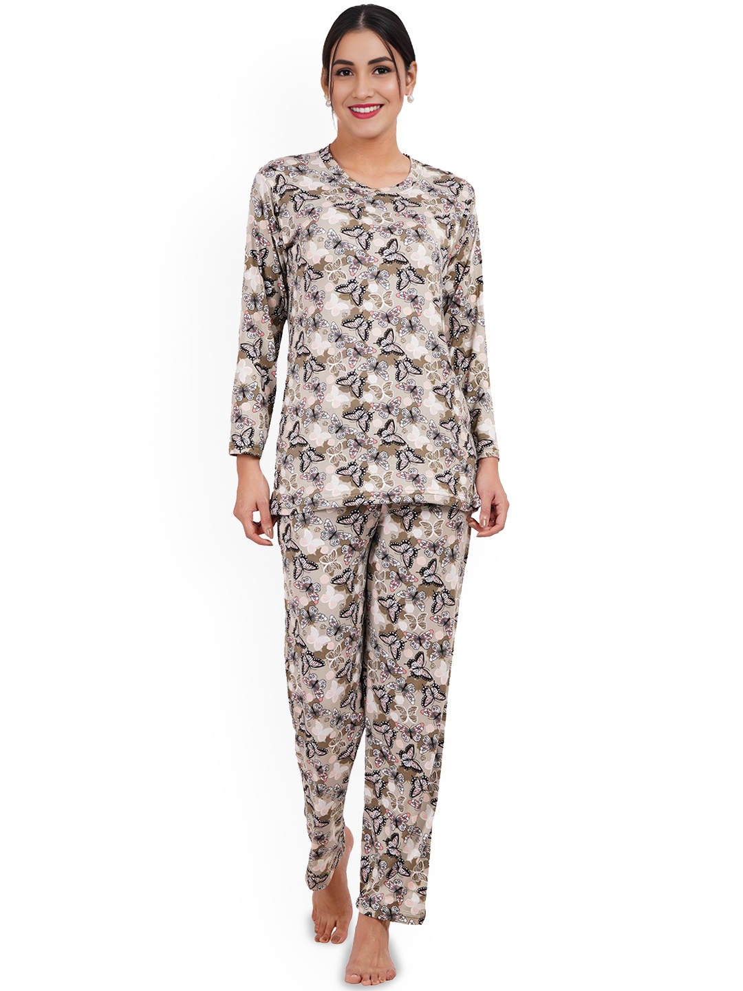 

Liigne Women Printed Night suit, Cream