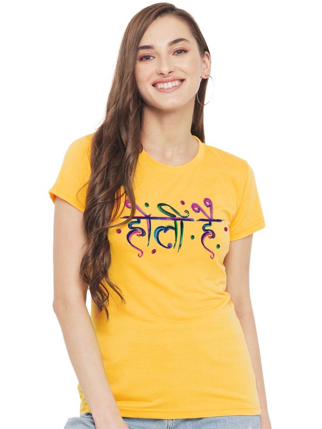 

FFLIRTYGO Women Graphic Printed Round Neck Cotton T-shirt, Yellow