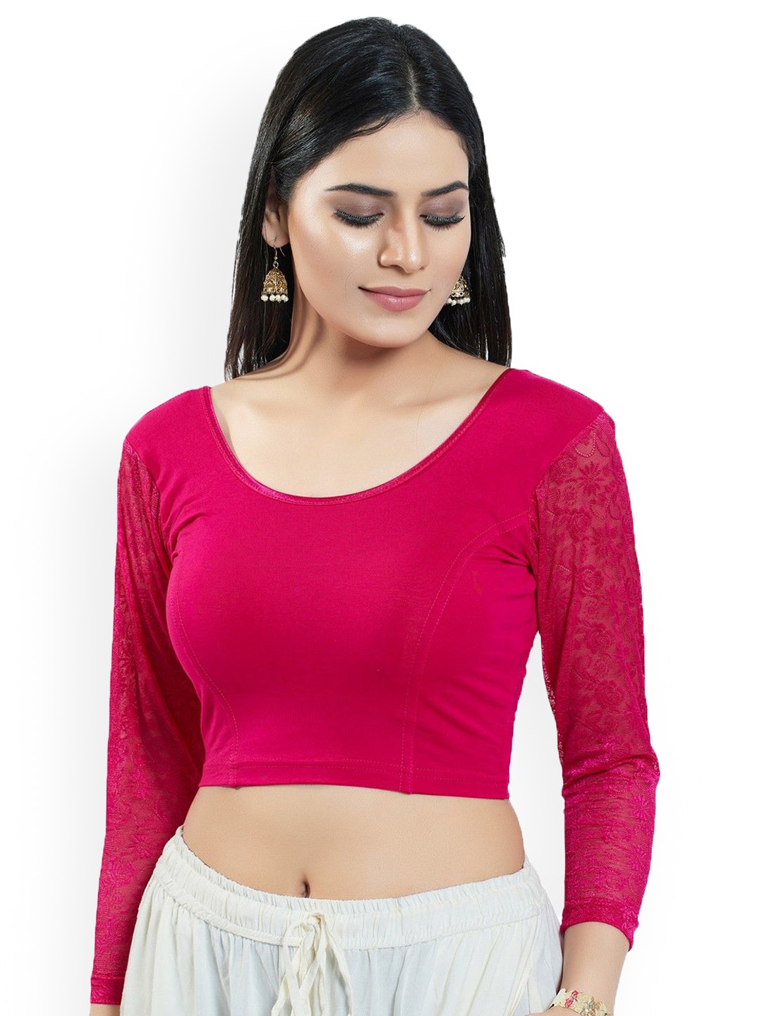 

Mmore Long Sleeves Round Neck Stretchable Saree Blouse, Pink