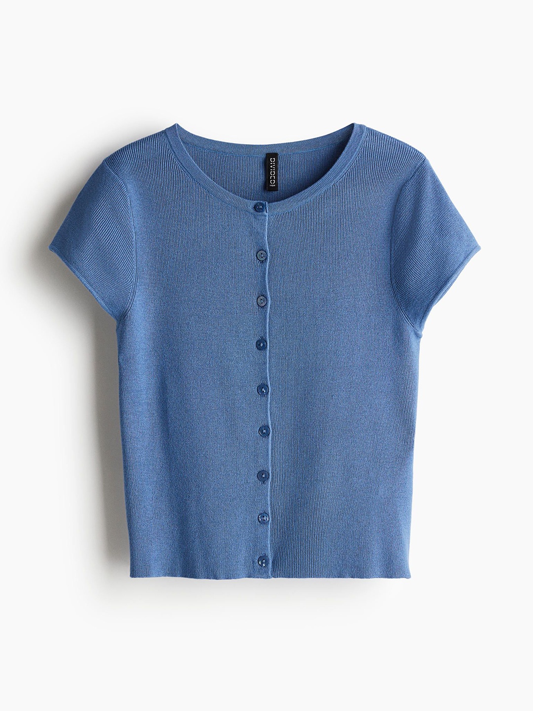 

H&M Short-Sleeved Fine-Knit Cardigan, Blue