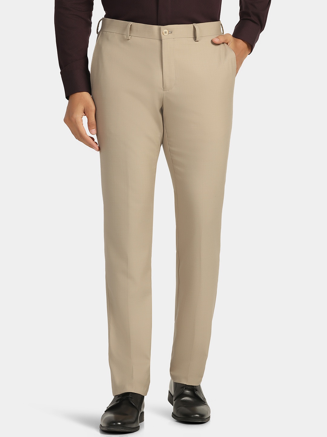

Blackberrys Men Mid-Rise Slim Fit Formal Trousers, Beige