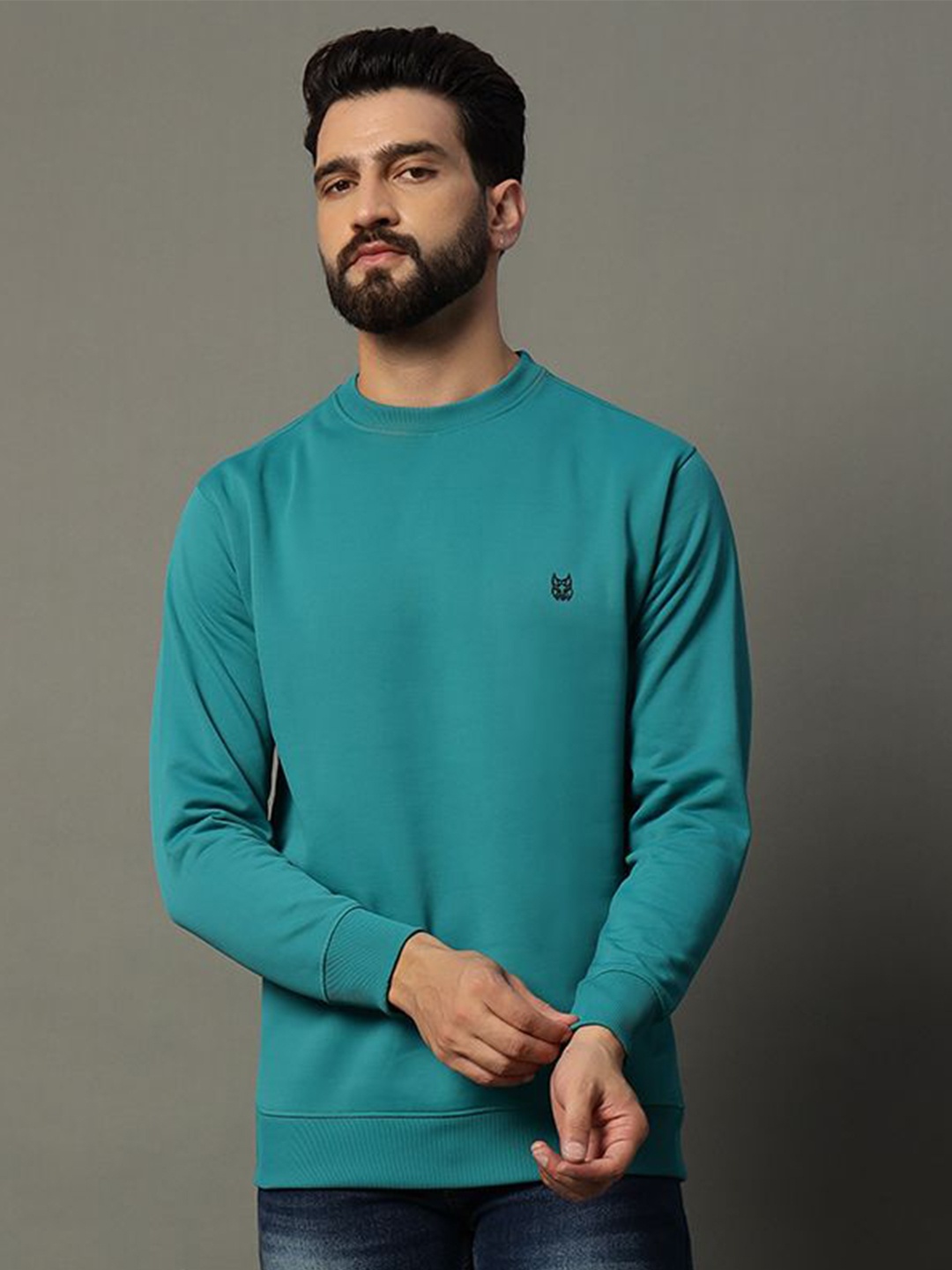 

STELVIN Men Round Neck Cotton Pullover Sweatshirt, Teal