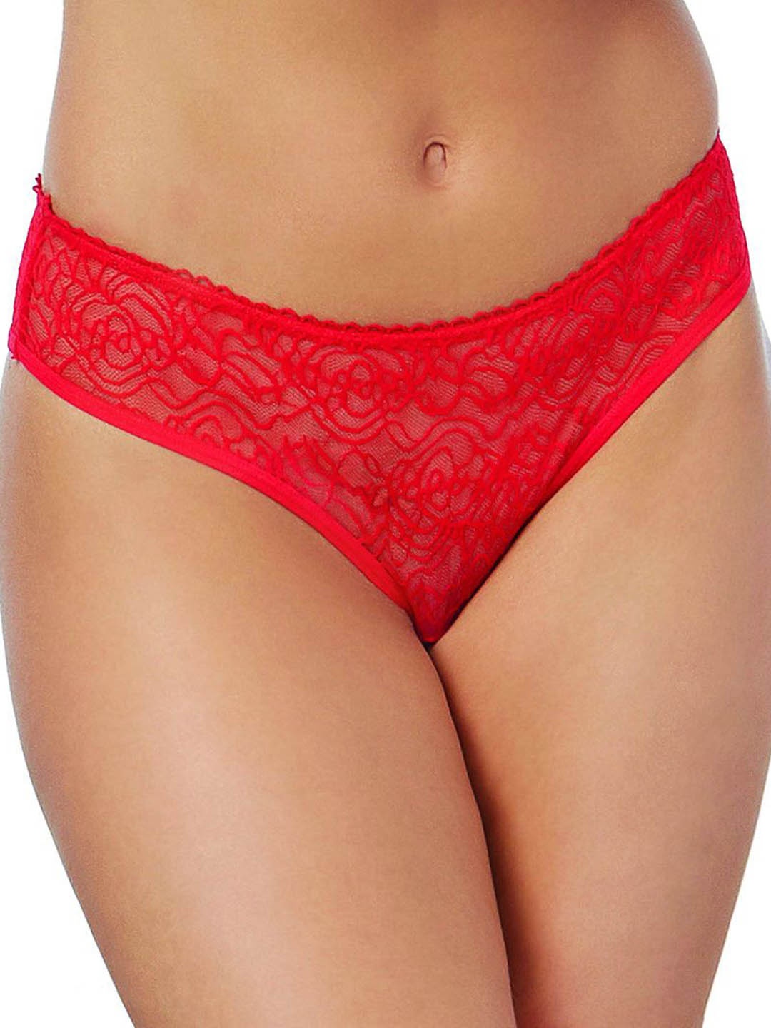 

Dreamgirl Self Design Lace Ruffle Brief, Red