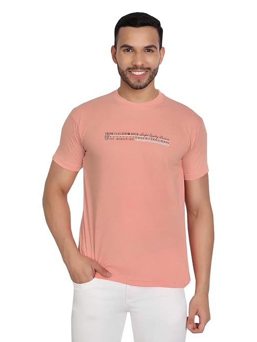 

BAESD Men Typography Printed Round Neck Cotton Slim Fit T-shirt, Peach