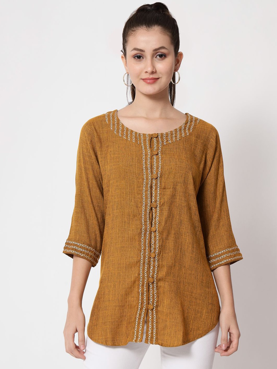 

ANGOORI FASHION Women Embroidered Tunic, Mustard