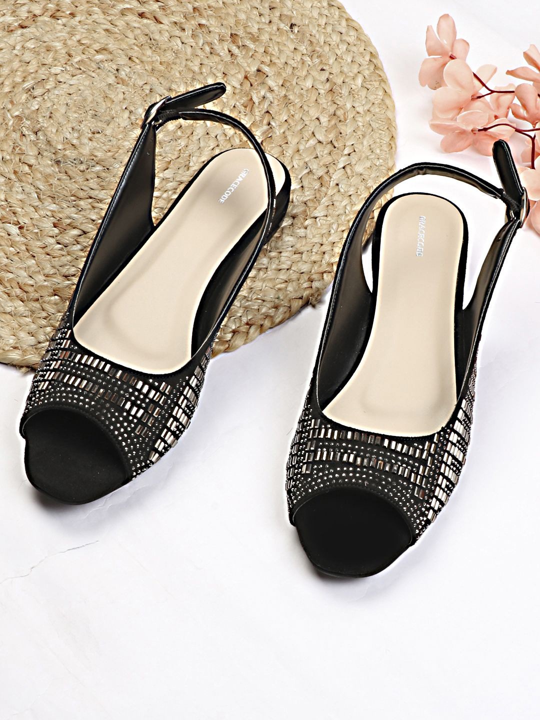 

GRACECODE Women Embellished Party Open Toe Flats, Black