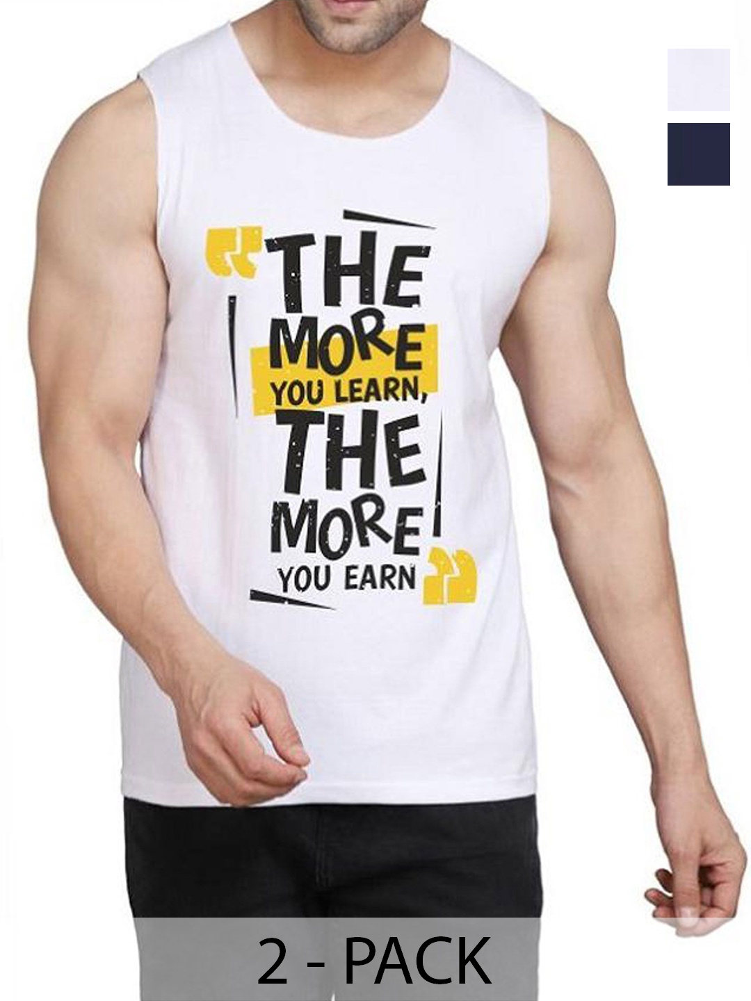 

WOOSTRO Men Pack Of 2 Typography Printed Round Neck Cotton Slim Fit T-shirts, White