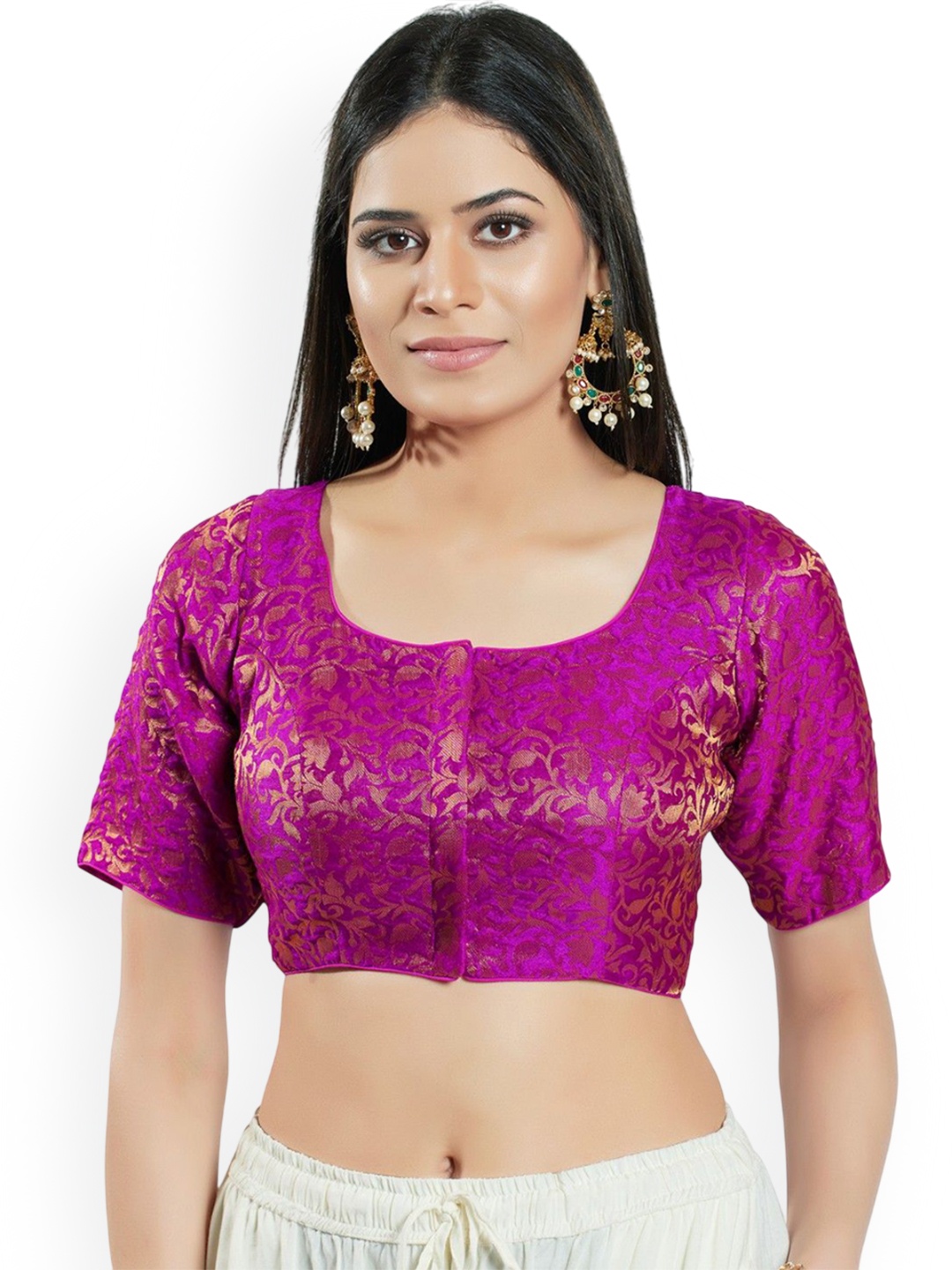 

Mmore Woven Design Saree Blouse, Purple
