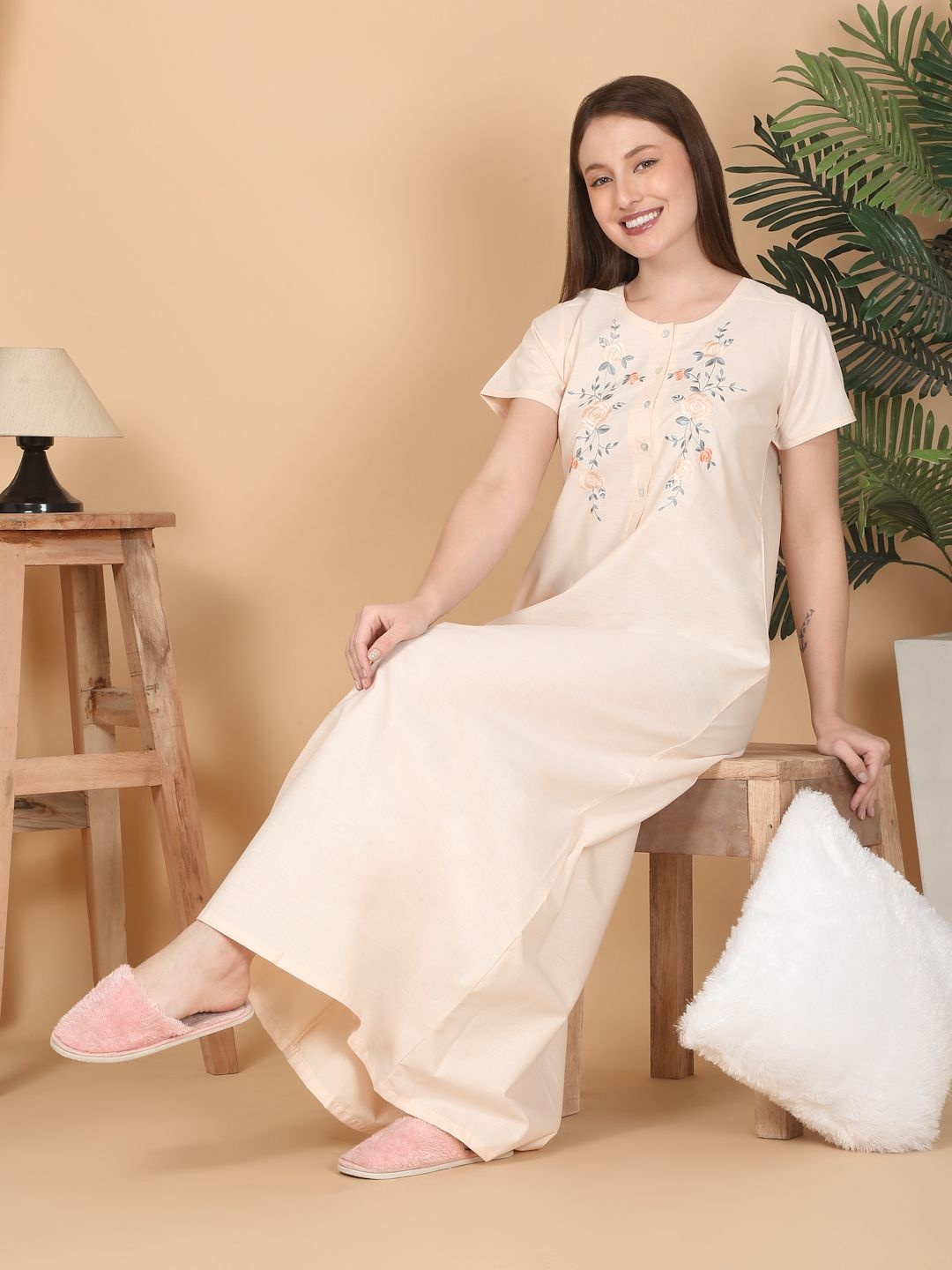 

Sweet Dreams Embroidered Maxi Nightdress, Cream