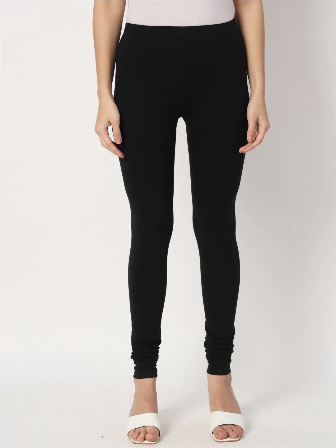 

Thread Plus Women Churidar Super Stretchable Solid Cotton Leggings, Black