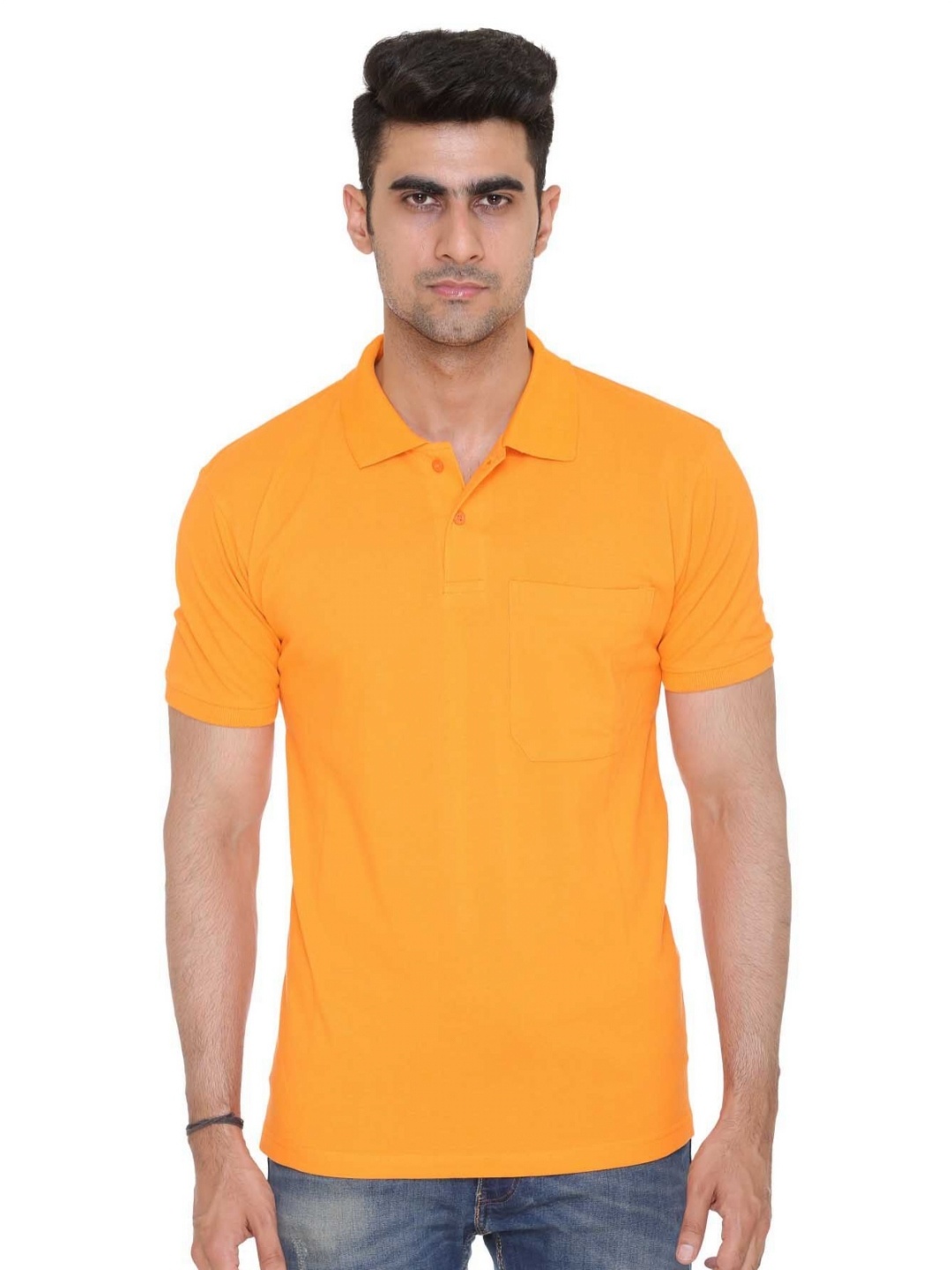 

Colors and Blends Men Solid Polo Collar Cotton T-shirt, Orange