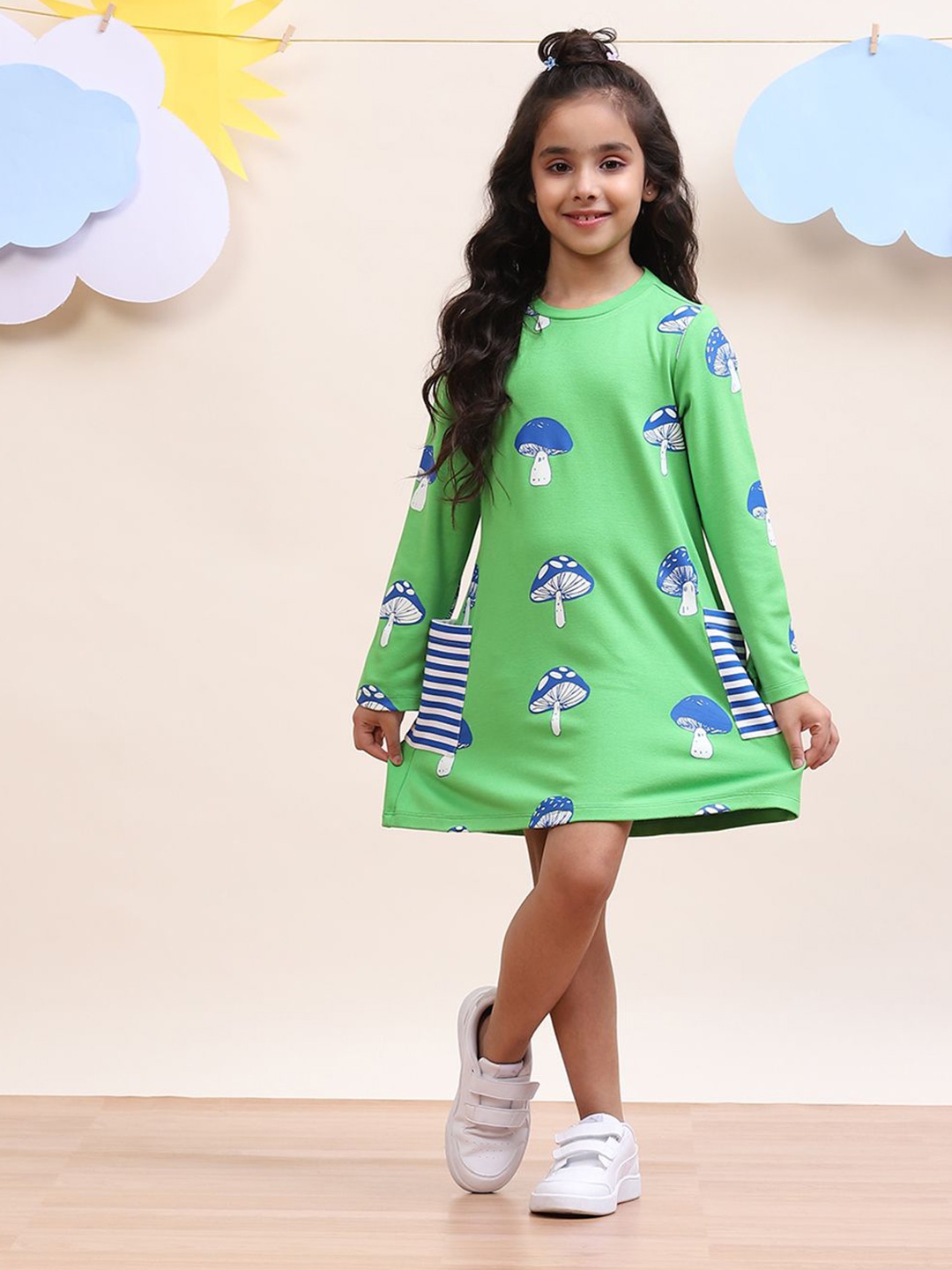 

SPUNKIES Girls Conversational Printed A-Line Dress, Green