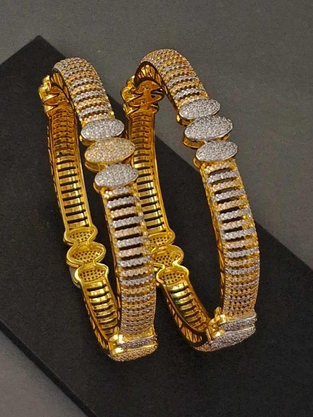 

Zevarly Set of 2 Gold-Plated American Diamond-Studded Bangles