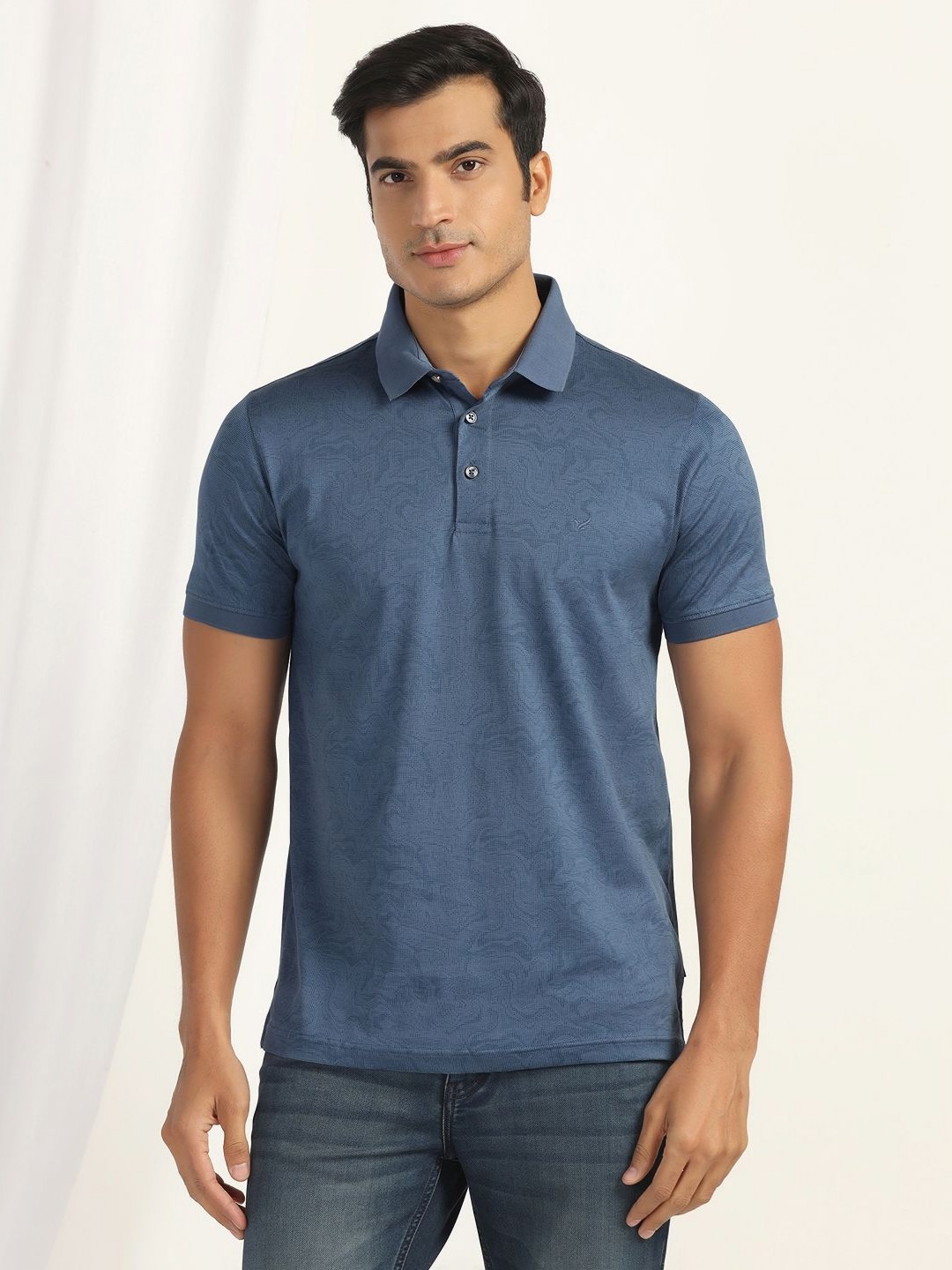 

Blackberrys Men Self Design Polo Collar Cotton Slim Fit T-shirt, Navy blue