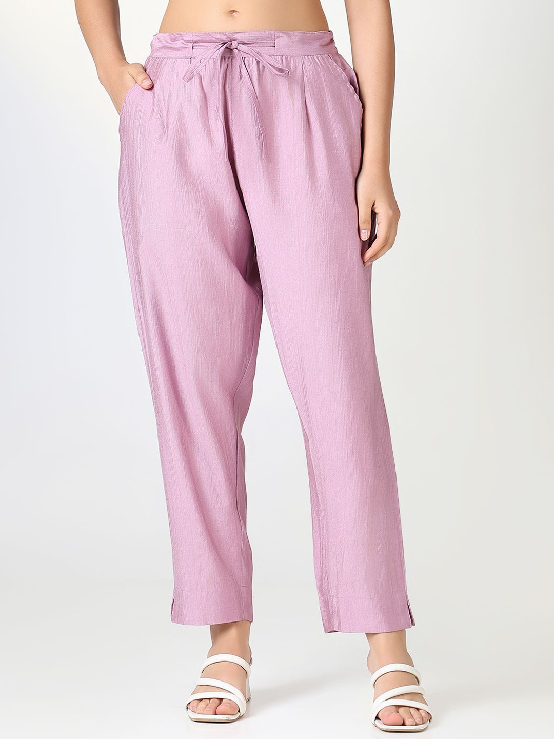 

SHOWOFF Women Custom Slim Fit Pleated Trousers, Mauve