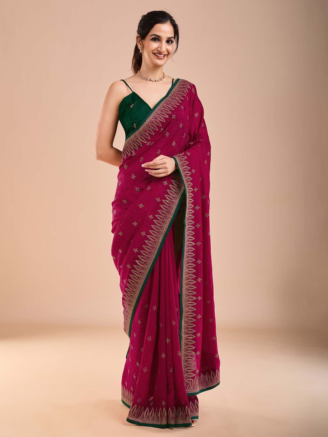 

Anouk Floral Embroidered Beads and Stones Saree, Pink