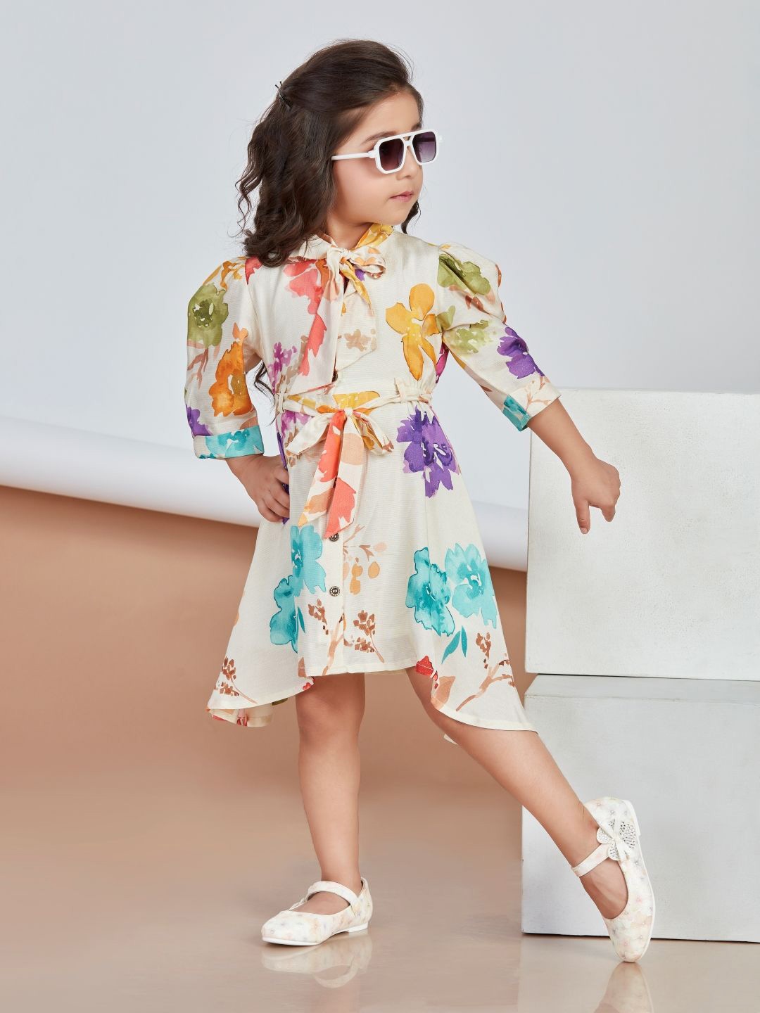

Peppermint Floral Print Chiffon A-Line Dress, Cream