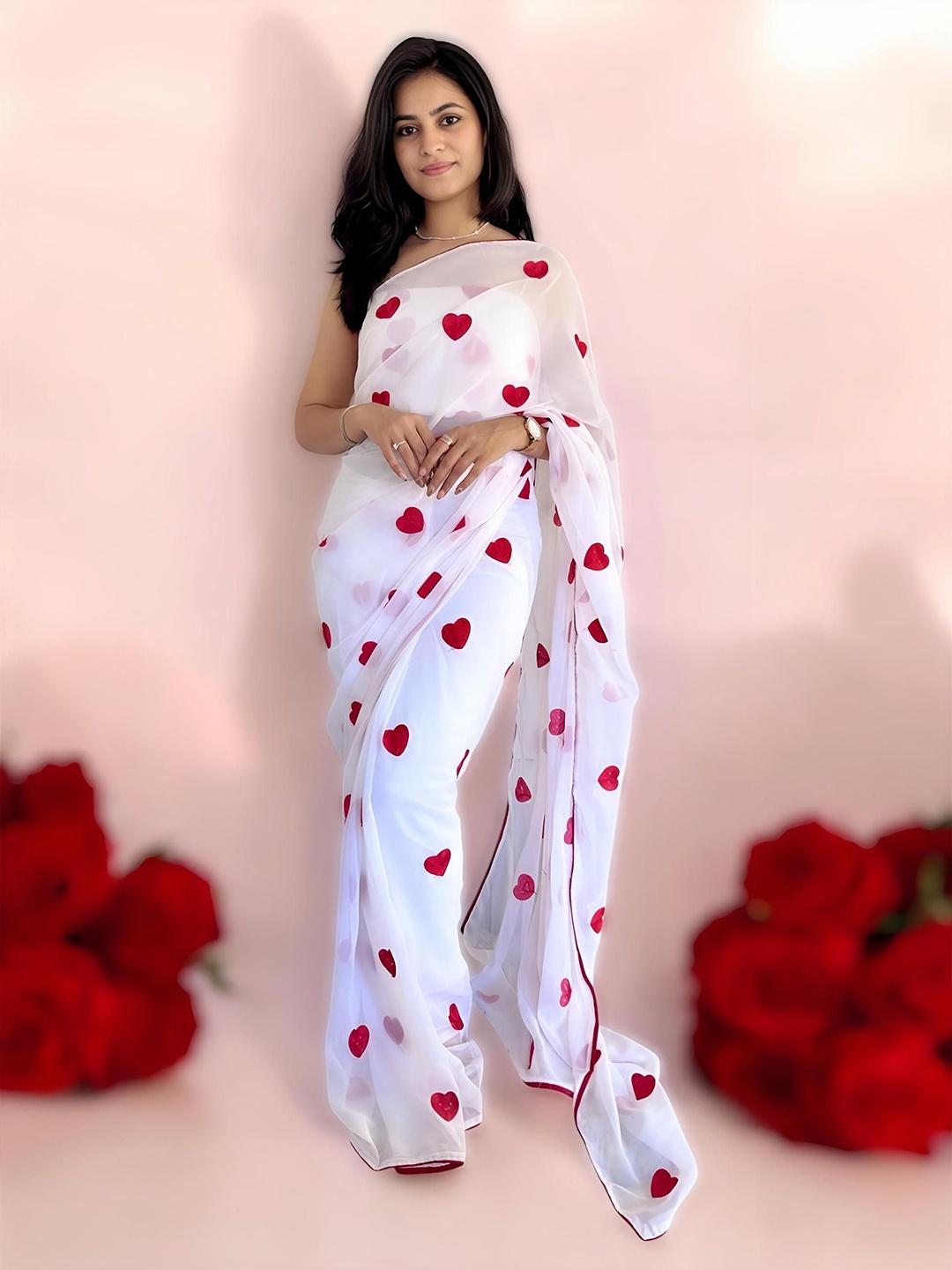

HMP Fashion Printed Pure Georgette Saree, White