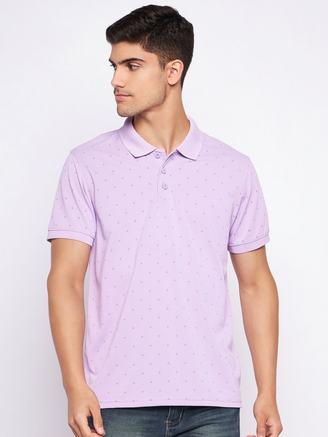 

AUXAMIS Men Printed Polo Collar Pockets T-shirt, Lavender