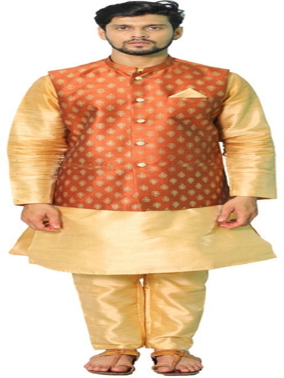 

House of Aqss Ethnic Motifs Printed Mandarin Collar Straight Kurta With Trouser & Jacket, Beige