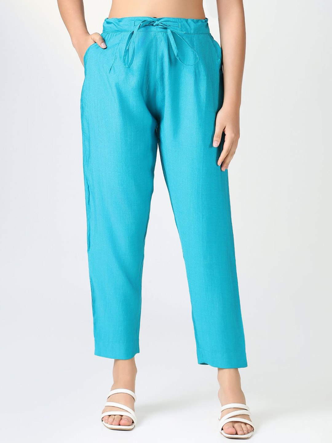 

SHOWOFF Women Custom Slim Fit Pleated Trousers, Blue