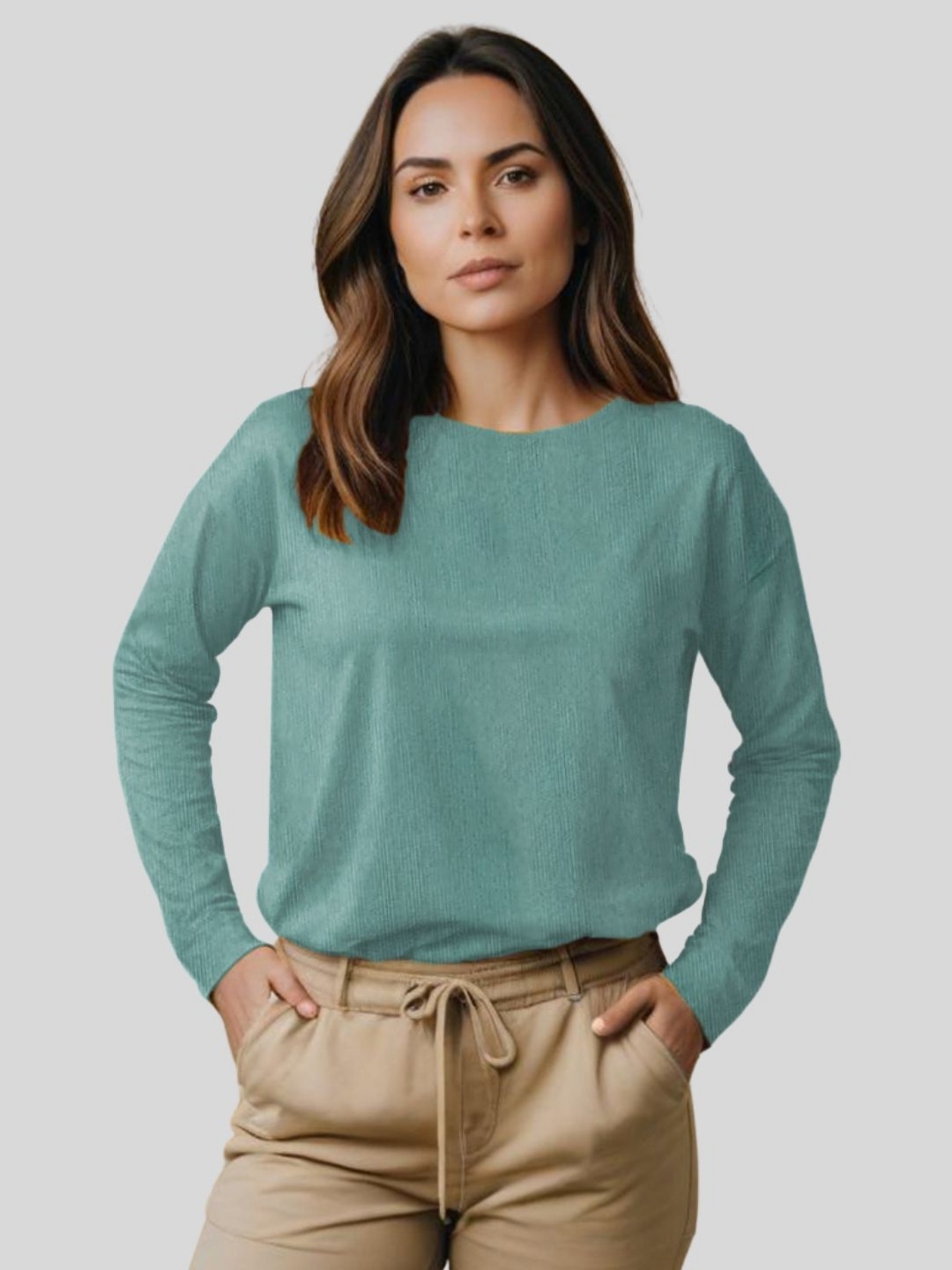 

Leotude Women Solid Round Neck Cotton Relaxed Fit T-shirt, Green