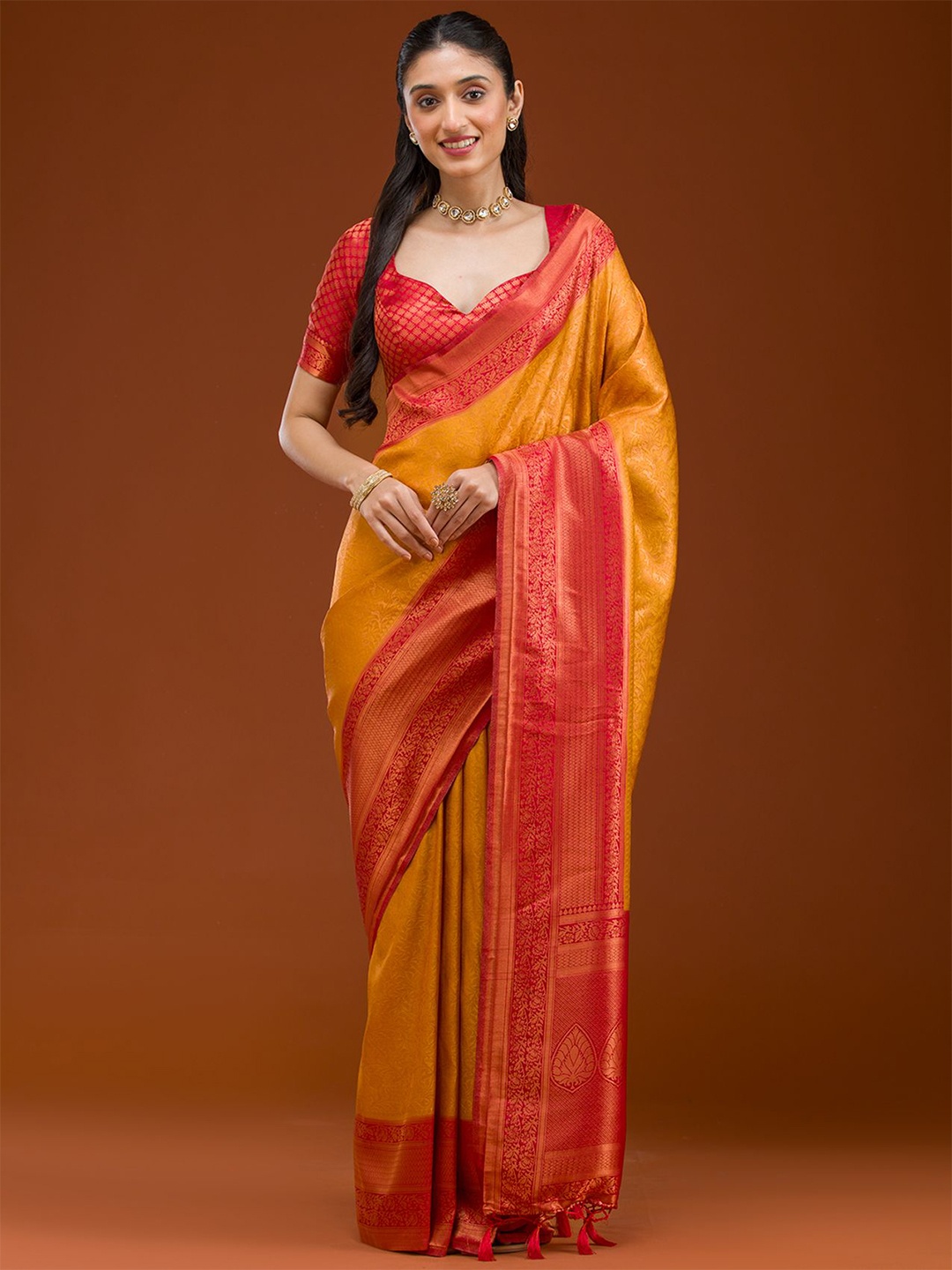 

Koskii Mustard Zariwork Art Silk Saree