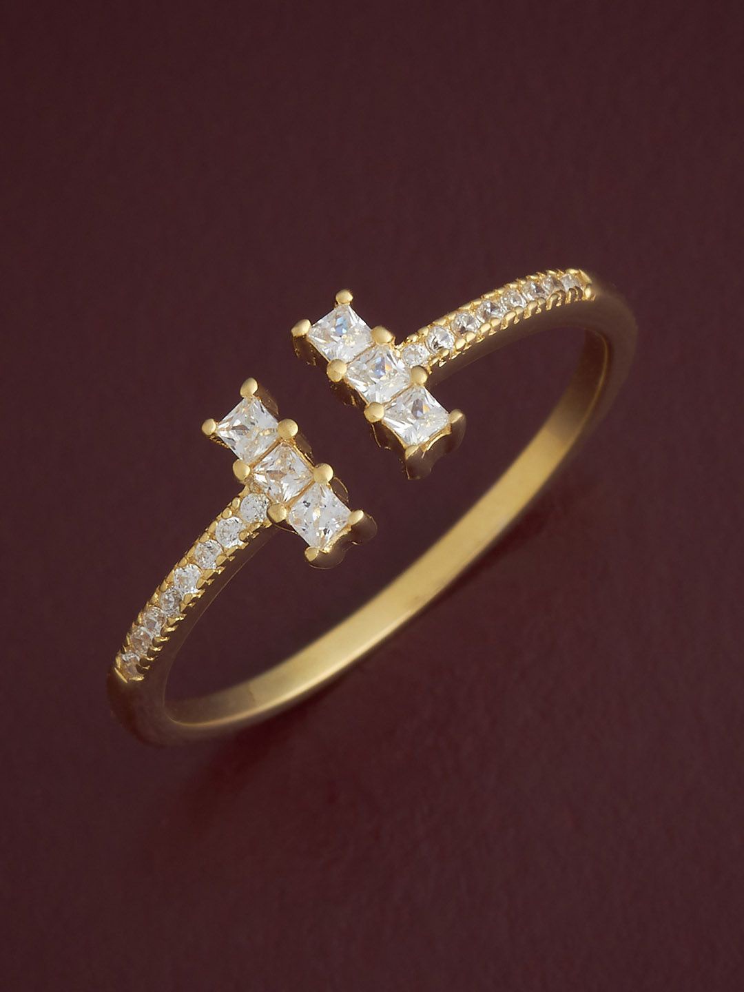 

Kushal's Fashion Jewellery Sterling Silver Gold-Plated CZ Studded Temple Finger Ring
