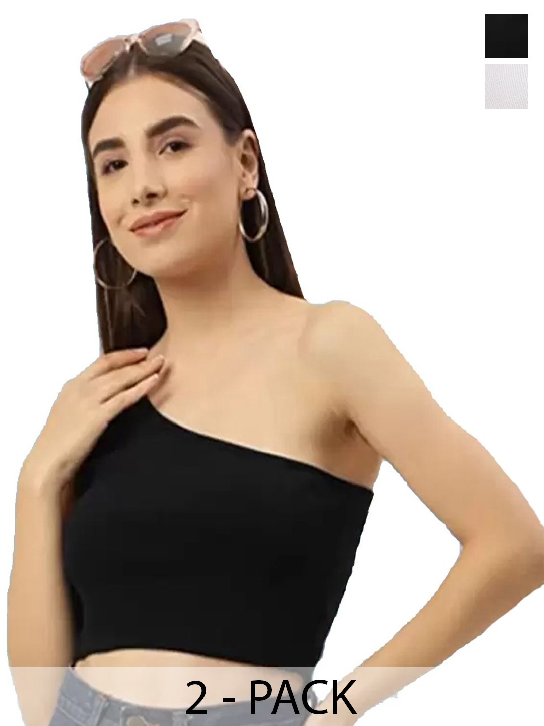 

SRISARAS Women Pack of 2 One Shoulder Tank Crop Top, Black