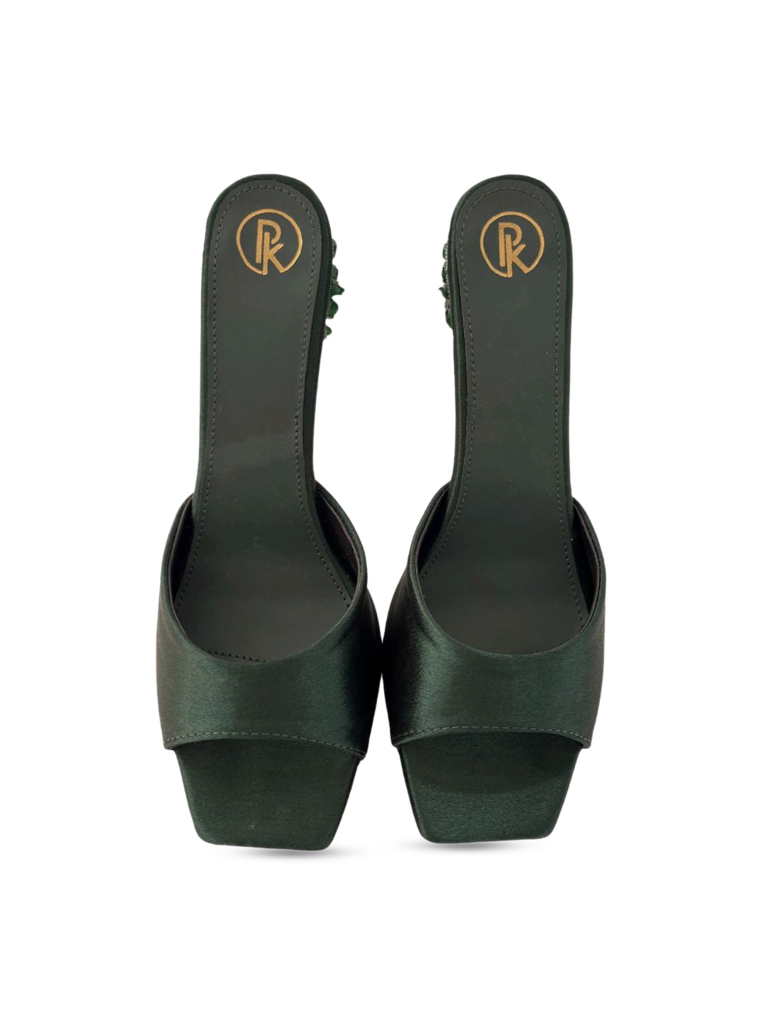 

Preet Kaur Women Emma Leather Block Heel Sandals, Green