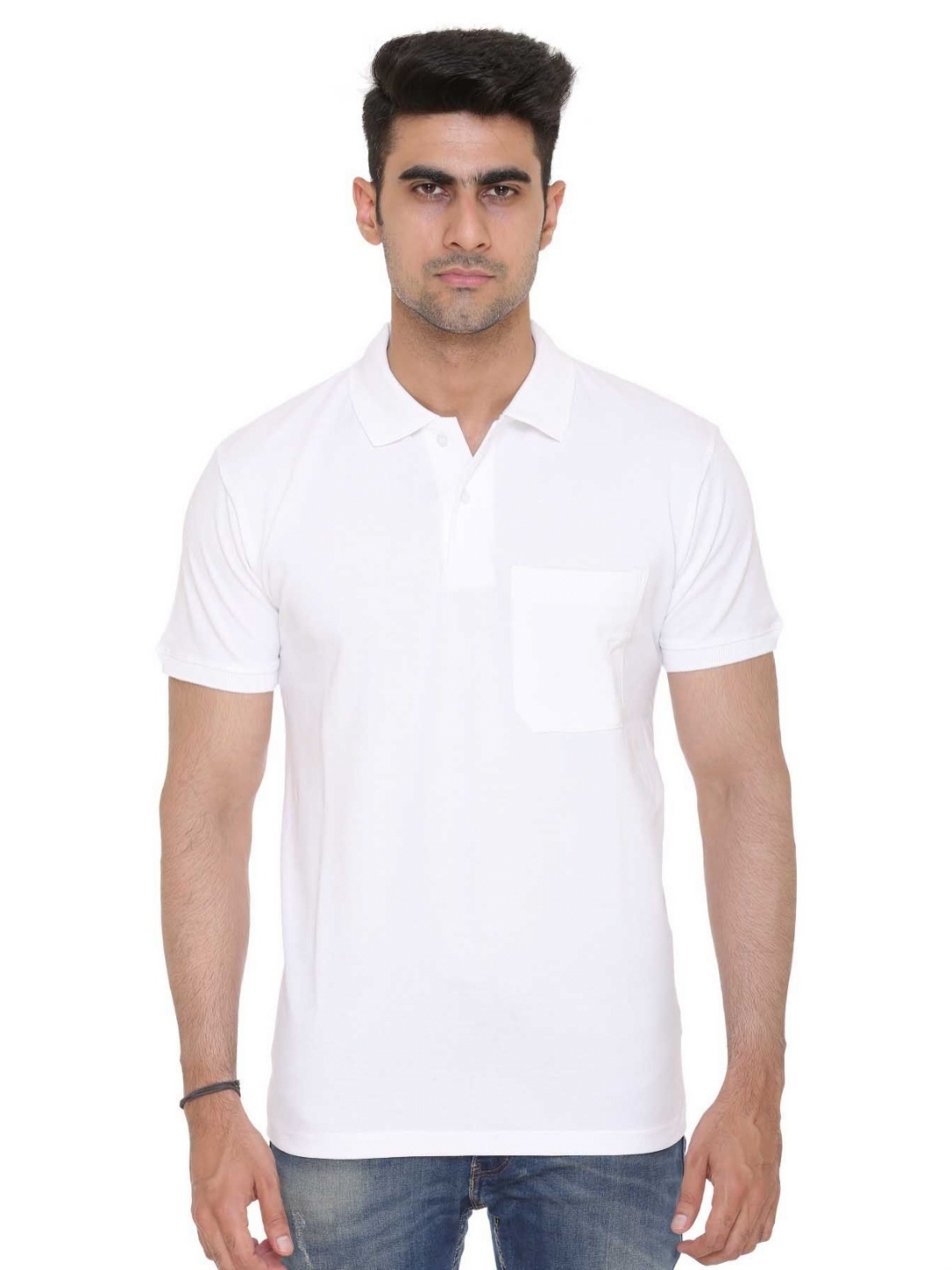 

Colors and Blends Men Solid Polo Collar Cotton T-shirt, White