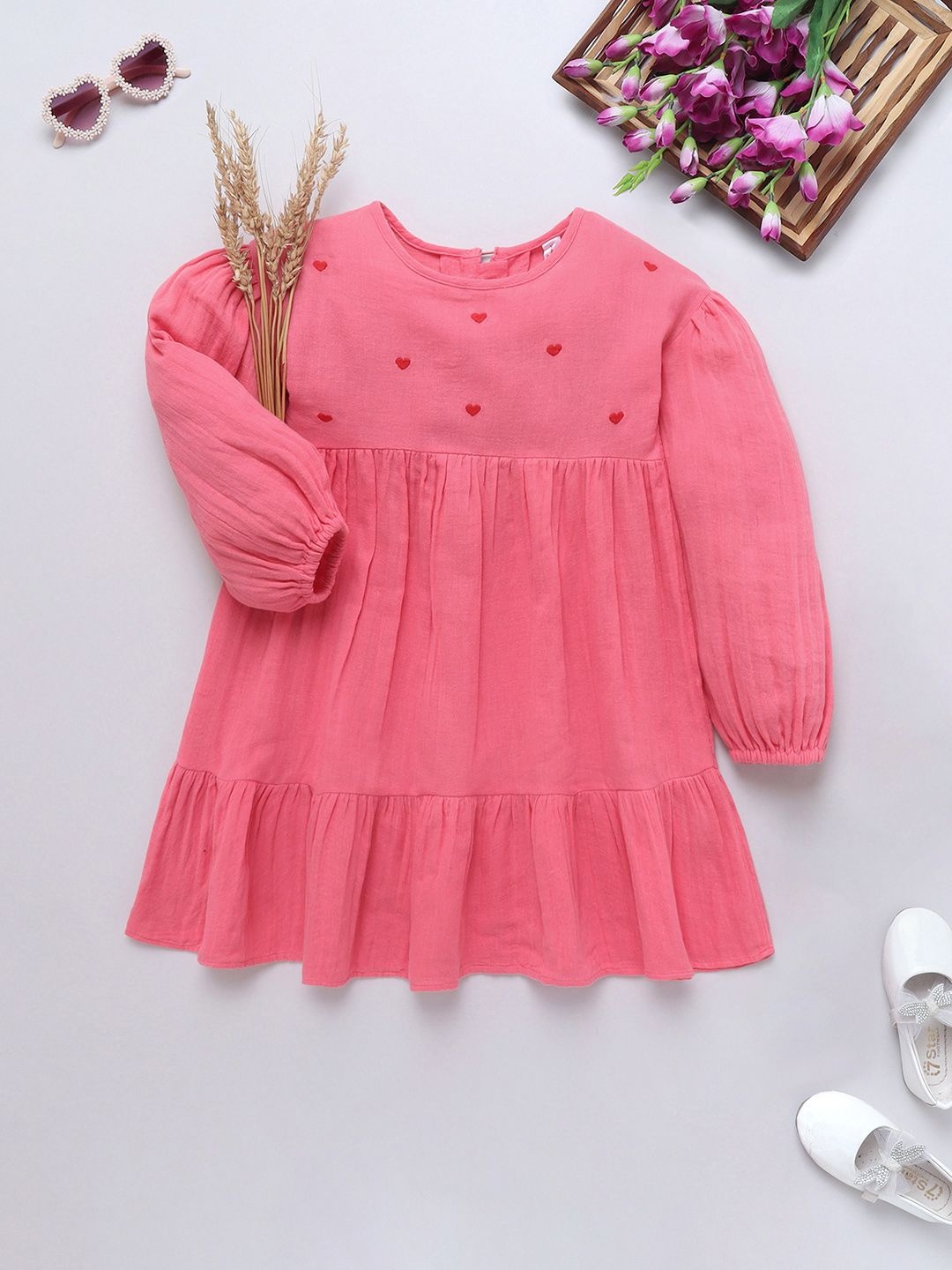 

Naughty Ninos Girls Puff Sleeve Fit & Flare Dress, Pink