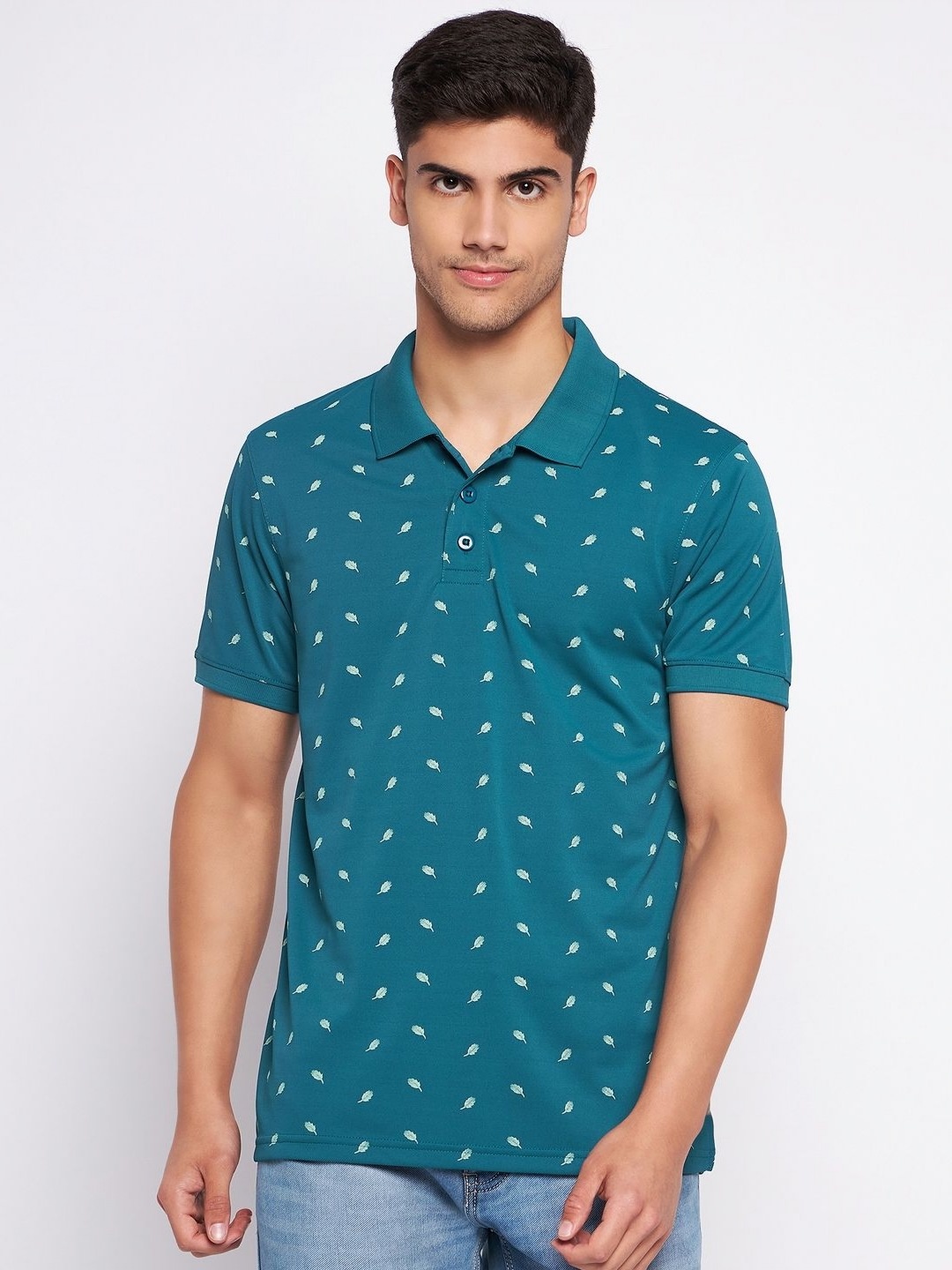 

AUXAMIS Men Printed Polo Collar Pockets T-shirt, Green