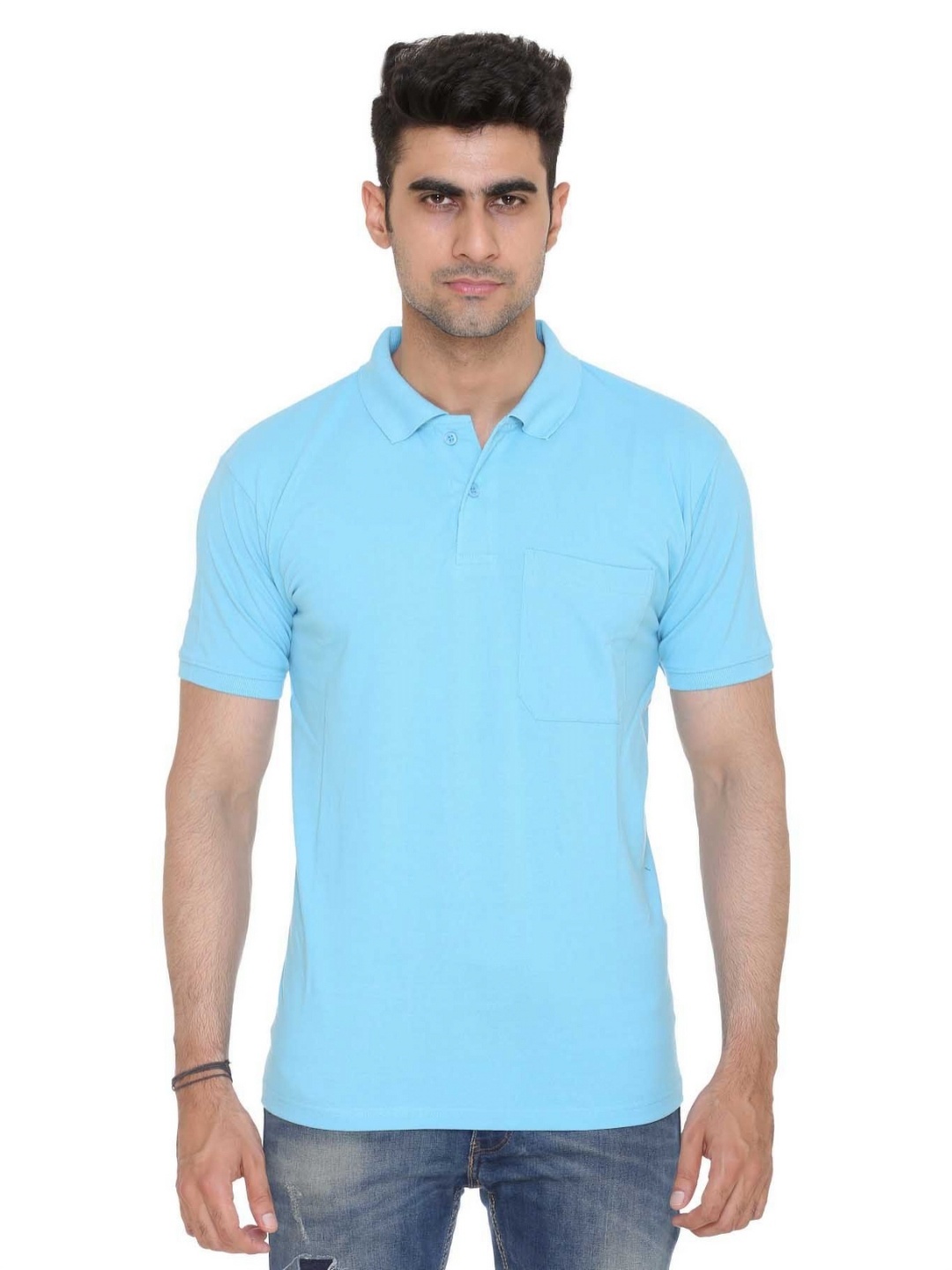 

Colors and Blends Men Solid Polo Collar Cotton T-shirt, Blue