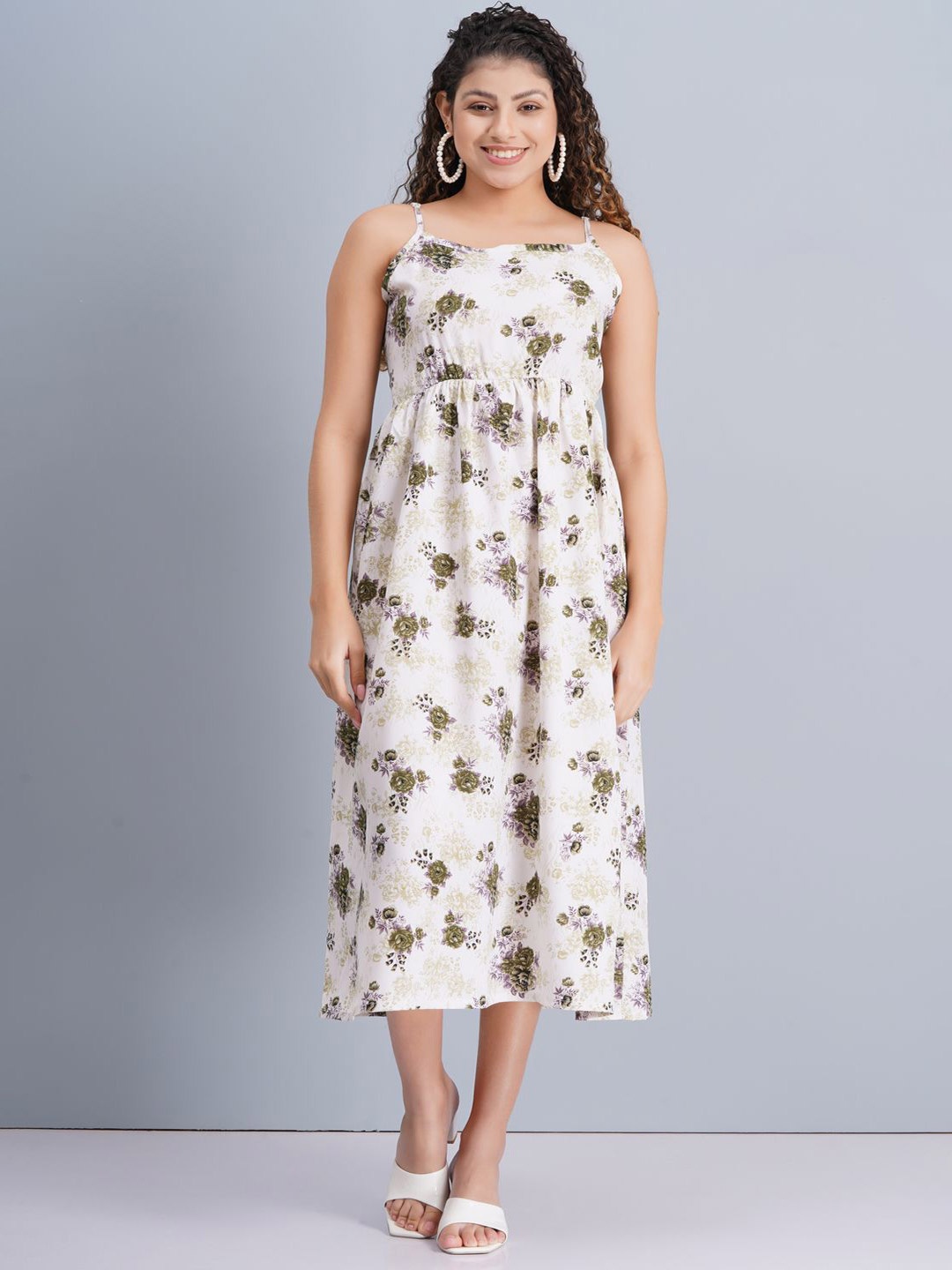 

CROWN CREATION Floral Print Crepe Fit & Flare Maxi Dress, Green