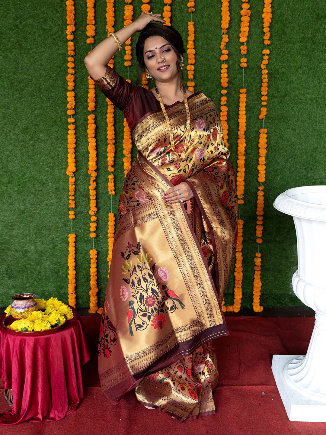 

Kandora Woven Design Zari Pure Silk Paithani Saree, Cream
