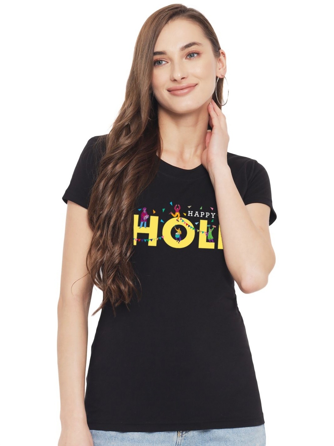 

FFLIRTYGO Women Graphic Printed Round Neck Cotton T-shirt, Black