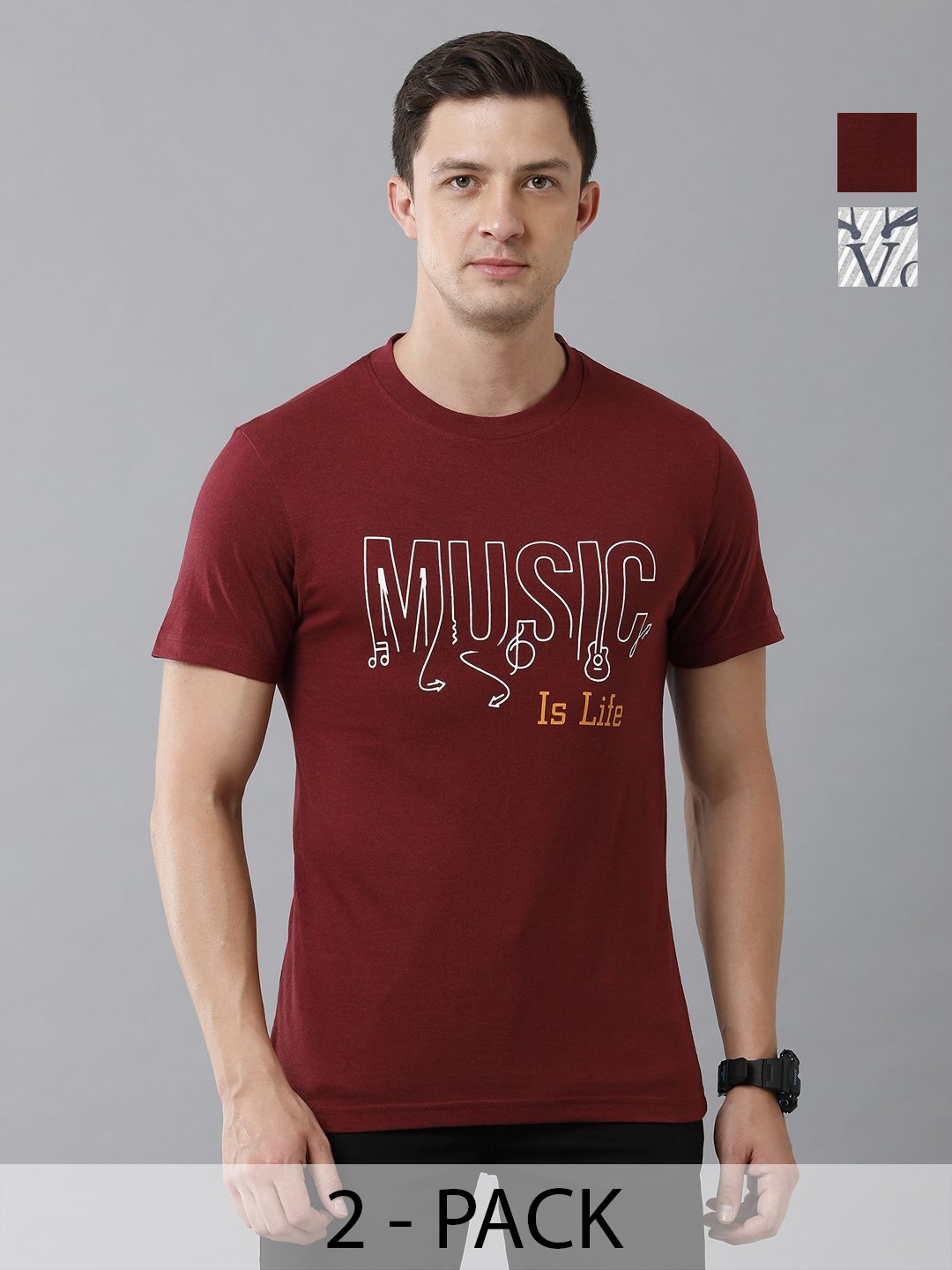 

Moda Rapido Men Pack Of 2 Typography Printed Round Neck Cotton T-shirt, Maroon