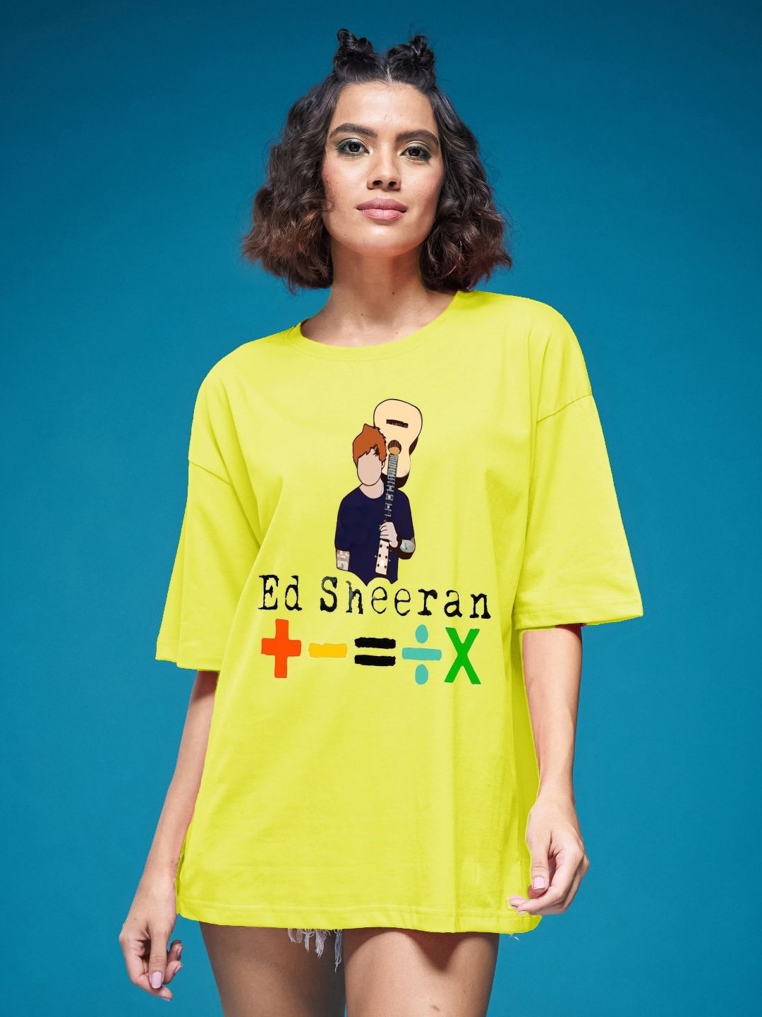 

SMARTEES Women Graphic Printed Round Neck Cotton Oversized T-shirt, Yellow