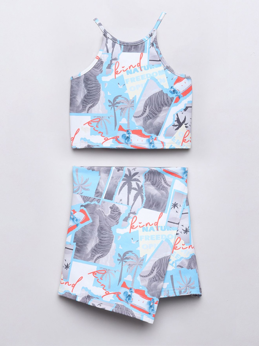 

taffykids Girls Printed Top with Shorts, Blue