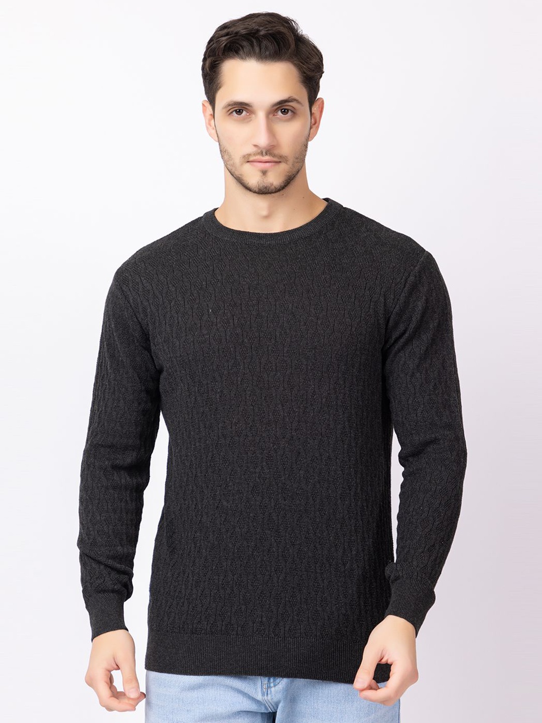 

KEIKO Men Self Design Sweatshirt, Charcoal